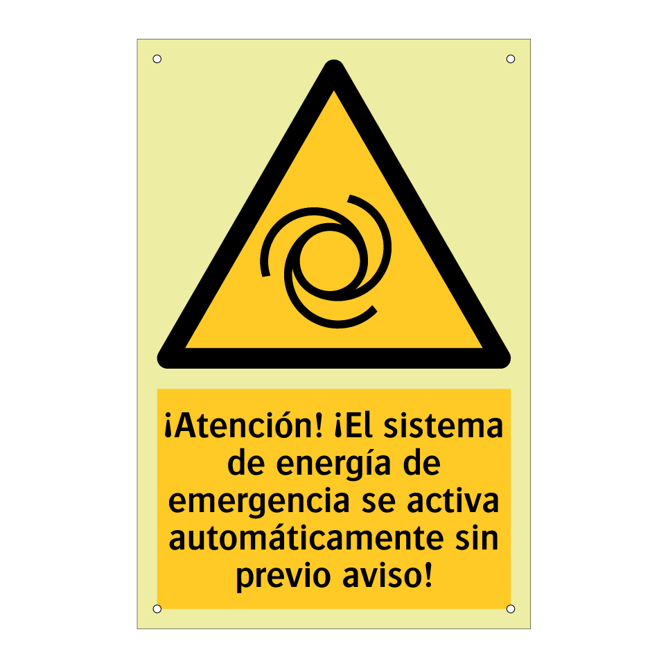¡Atención! ¡El sistema de energía de emergencia se activa automáticamente sin previo aviso!