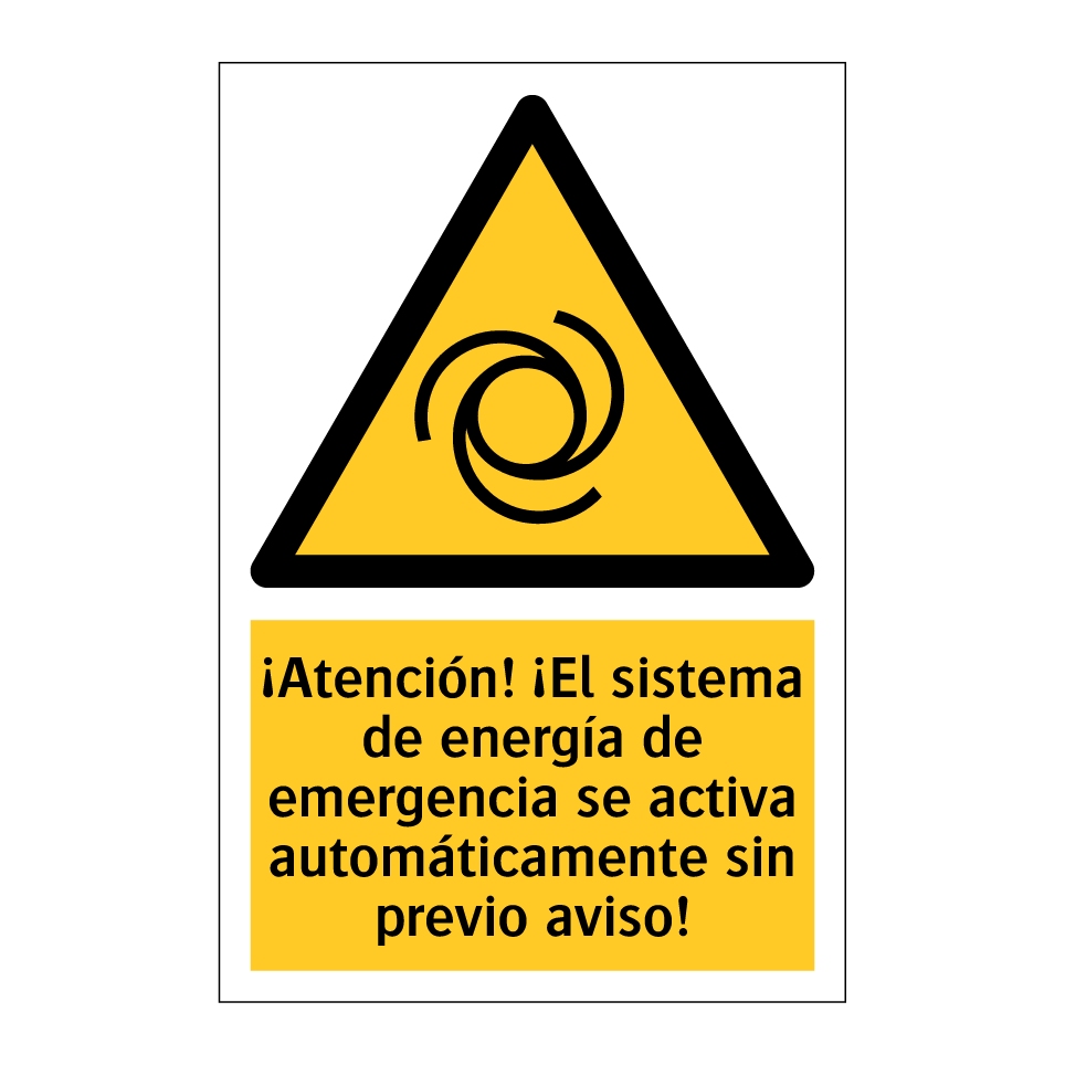 ¡Atención! ¡El sistema de energía de emergencia se activa automáticamente sin previo aviso!