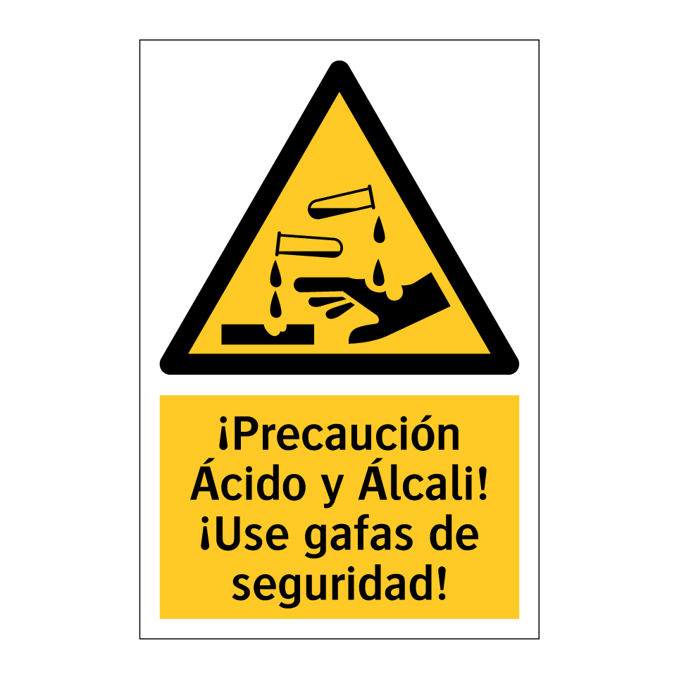 ¡Precaución Ácido y Álcali! ¡Use gafas de seguridad!