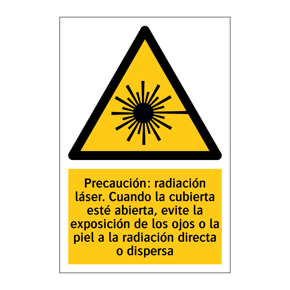 Precaución: radiación láser. Cuando la cubierta esté abierta, evite la exposición de los ojos o la piel a la radiación directa o dispersa