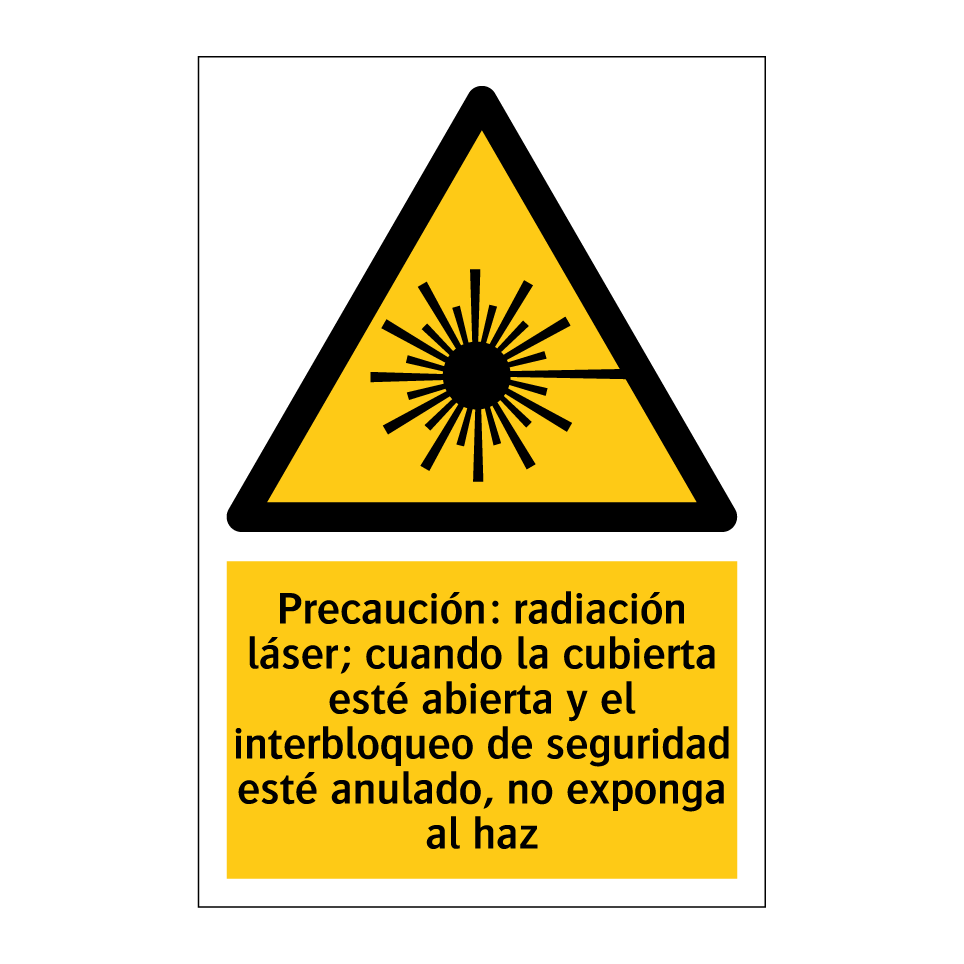 Precaución: radiación láser; cuando la cubierta esté abierta y el interbloqueo de seguridad esté anulado, no exponga al haz