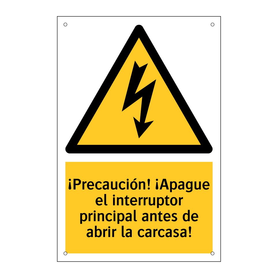 ¡Precaución! ¡Apague el interruptor principal antes de abrir la carcasa!