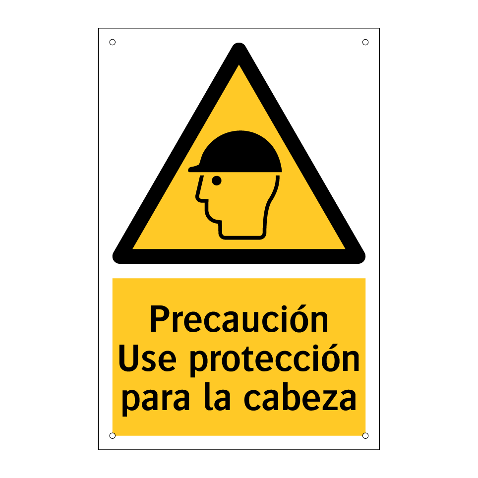 Precaución Use protección para la cabeza