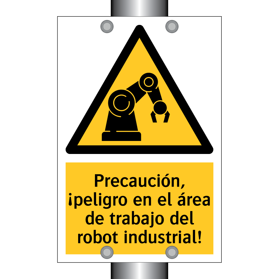 Precaución, ¡peligro en el área de trabajo del robot industrial!