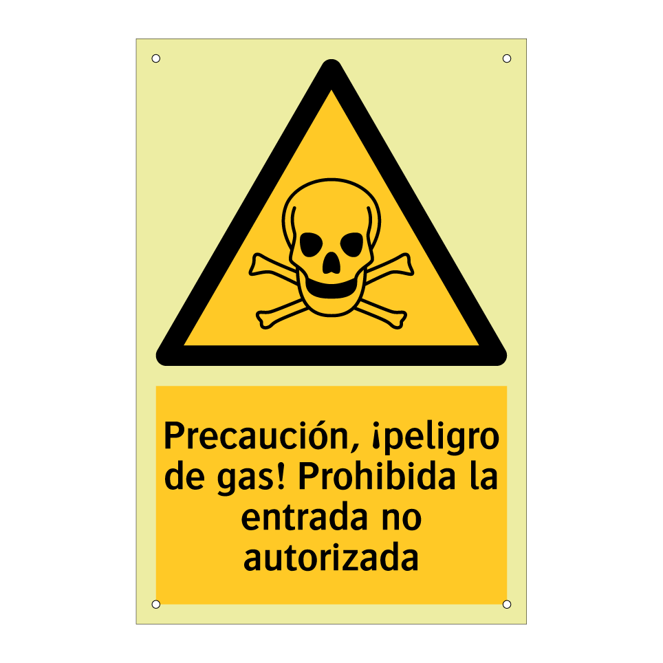 Precaución, ¡peligro de gas! Prohibida la entrada no autorizada