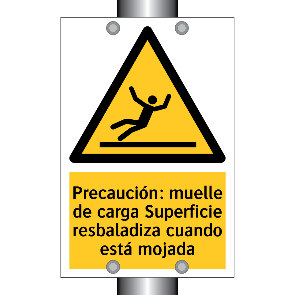 Precaución: muelle de carga Superficie resbaladiza cuando está mojada