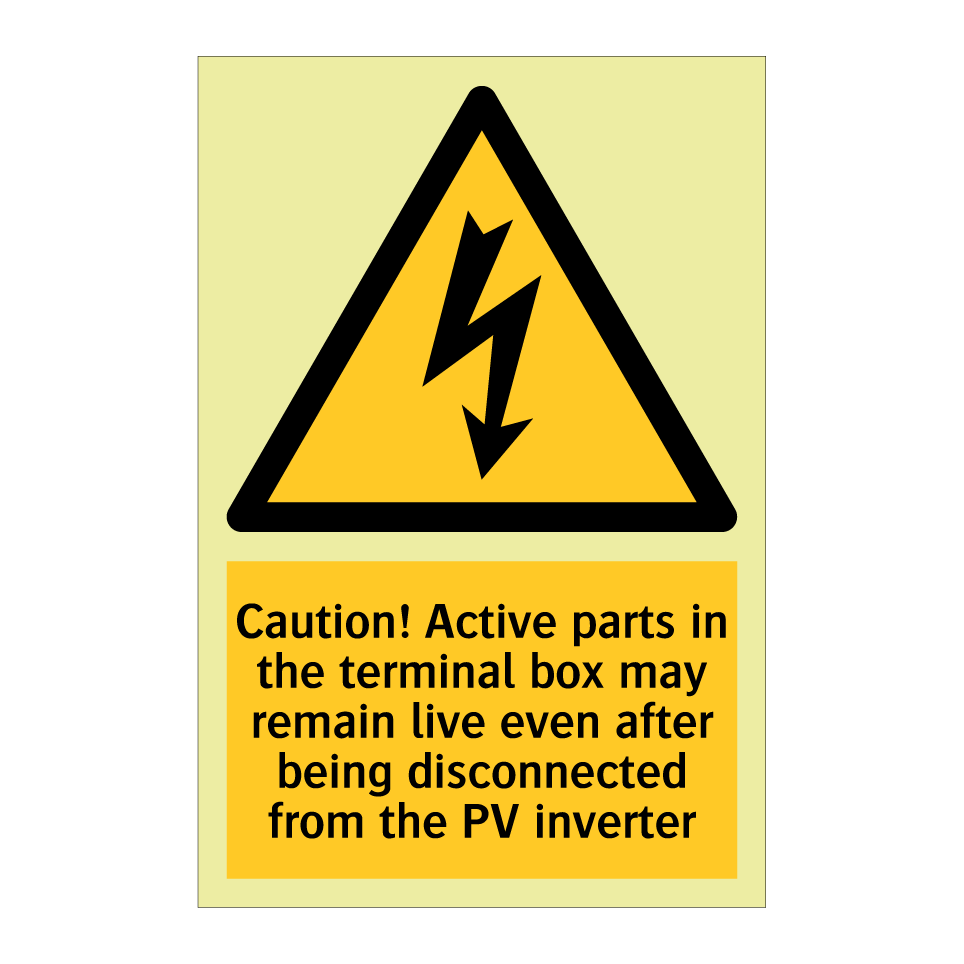 Caution! Active parts in the terminal box may remain live even after being disconnected from the PV inverter