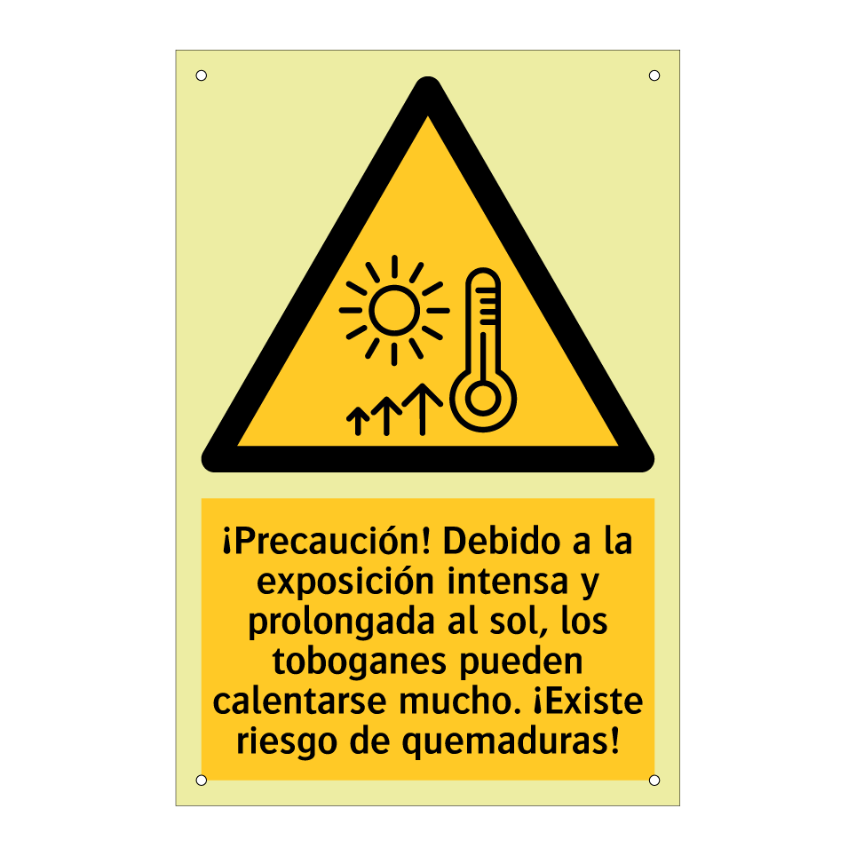 ¡Precaución! Debido a la exposición intensa y prolongada al sol, los toboganes pueden calentarse mucho. ¡Existe riesgo de quemaduras!