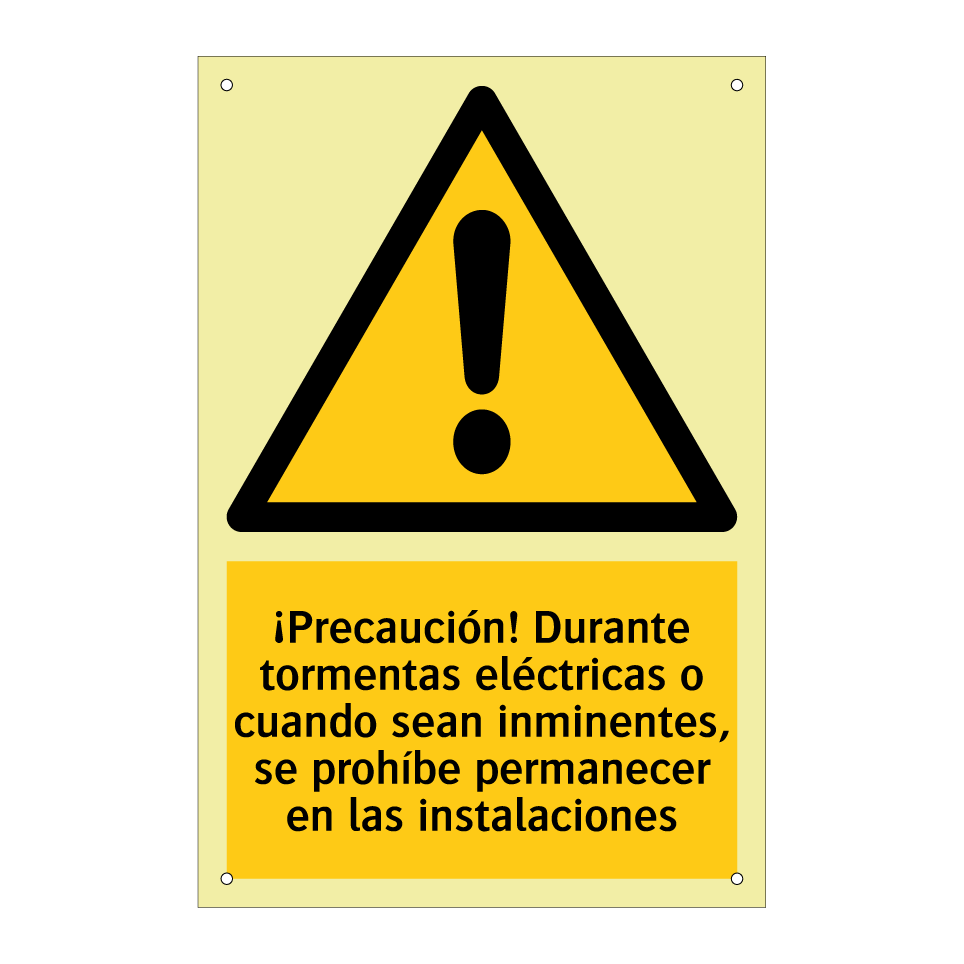 ¡Precaución! Durante tormentas eléctricas o cuando sean inminentes, se prohíbe permanecer en las instalaciones