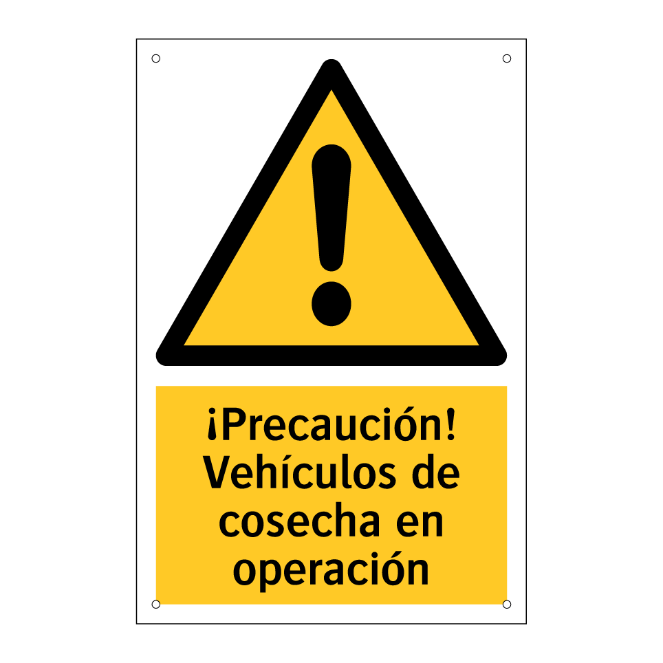 ¡Precaución! Vehículos de cosecha en operación