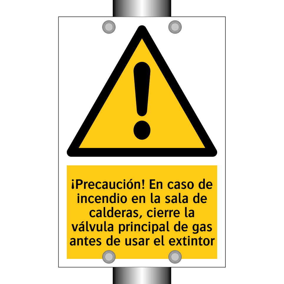 ¡Precaución! En caso de incendio en la sala de calderas, cierre la válvula principal de gas antes de usar el extintor