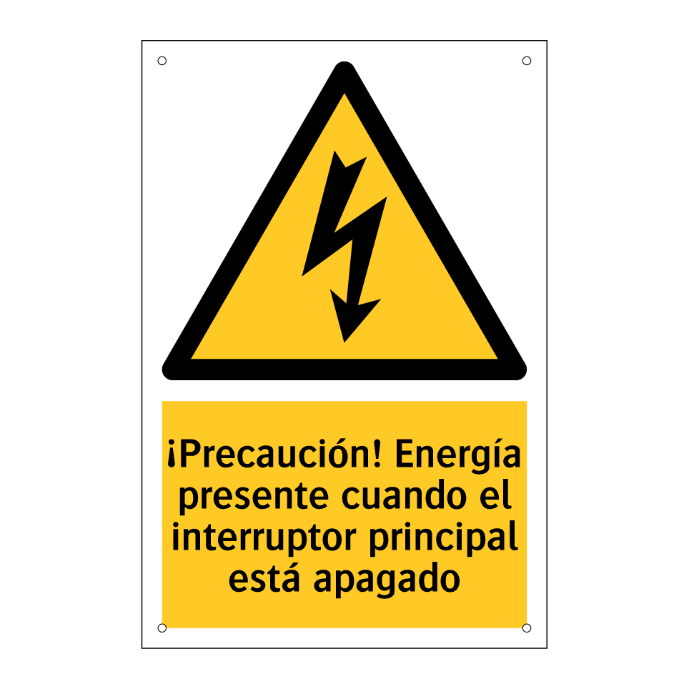 ¡Precaución! Energía presente cuando el interruptor principal está apagado
