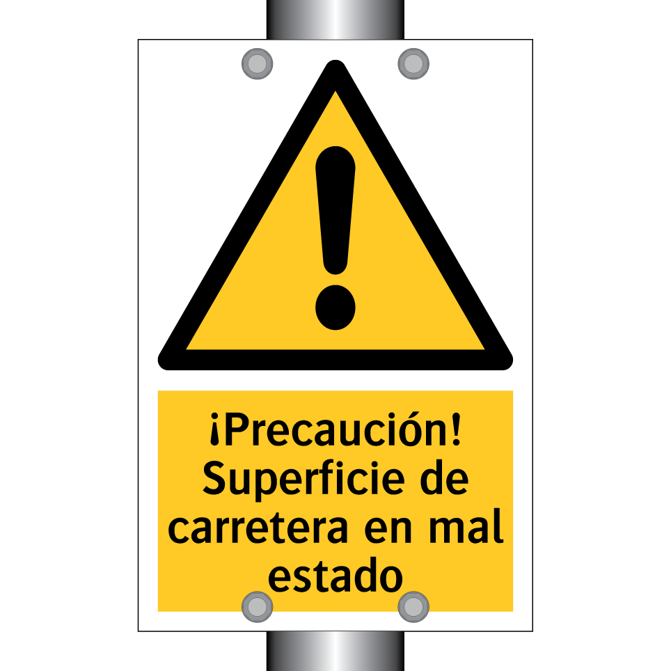 ¡Precaución! Superficie de carretera en mal estado