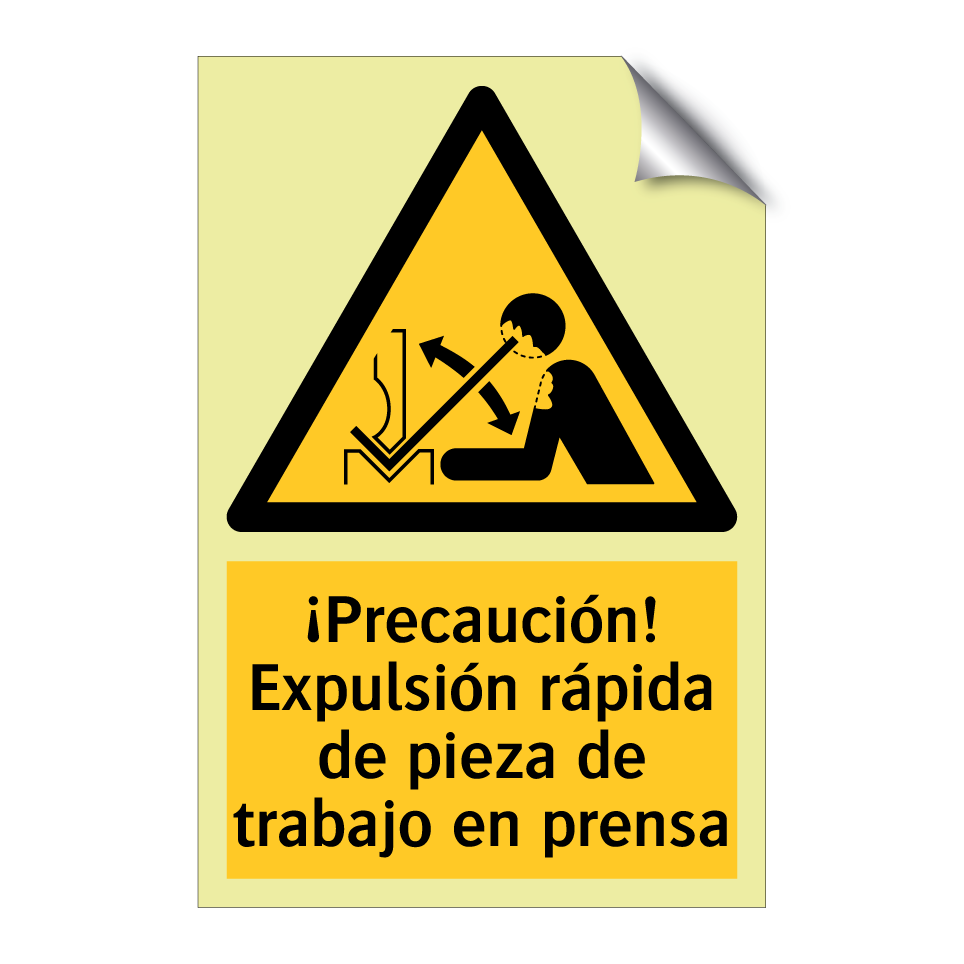 ¡Precaución! Expulsión rápida de pieza de trabajo en prensa