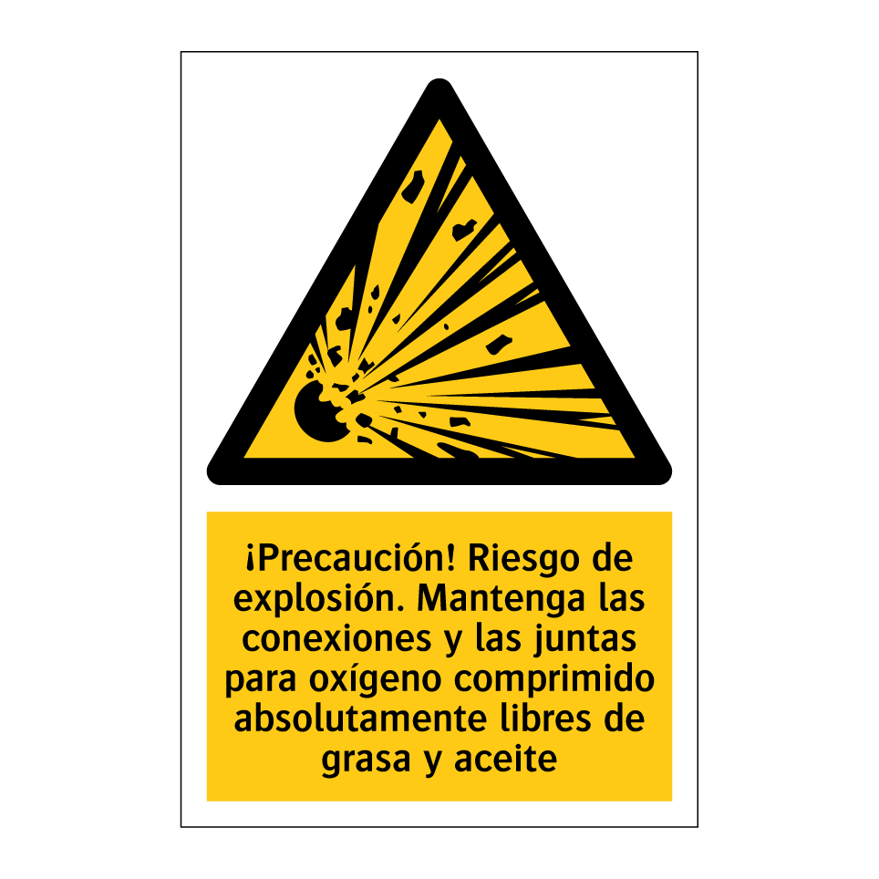 ¡Precaución! Riesgo de explosión. Mantenga las conexiones y las juntas para oxígeno comprimido absolutamente libres de grasa y aceite