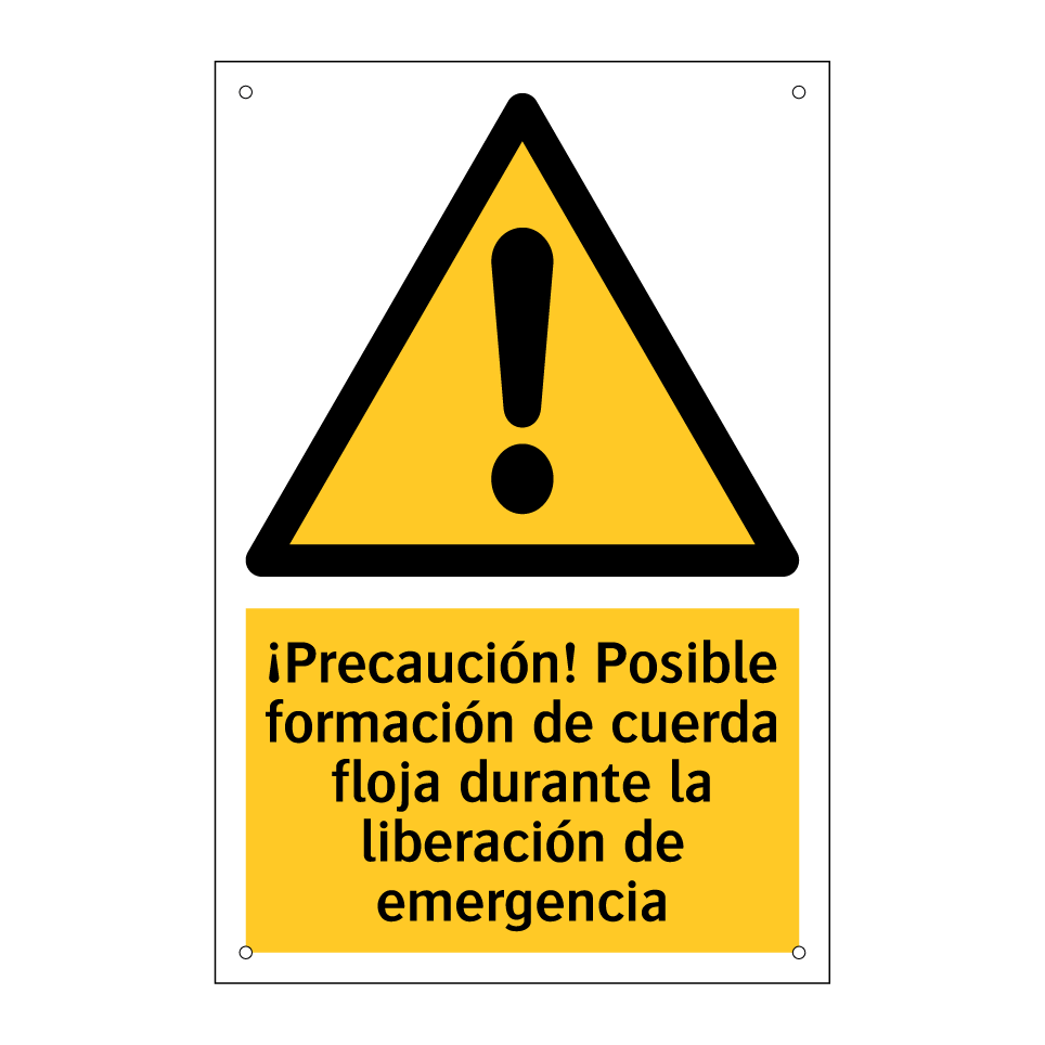 ¡Precaución! Posible formación de cuerda floja durante la liberación de emergencia