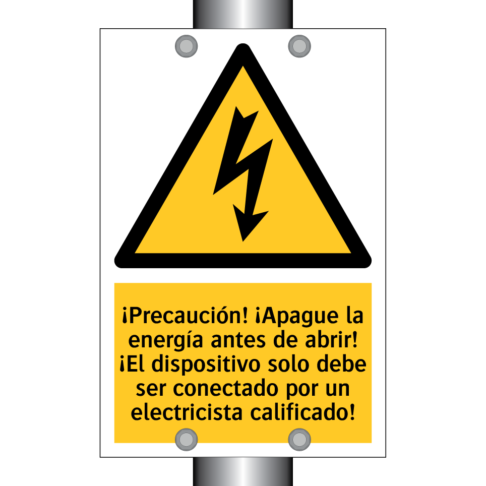 ¡Precaución! ¡Apague la energía antes de abrir! ¡El dispositivo solo debe ser conectado por un electricista calificado!