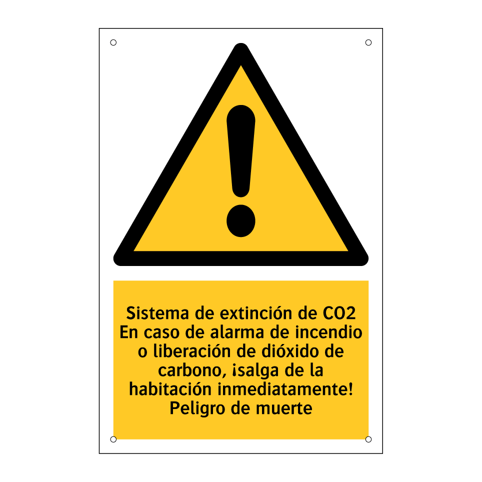 Sistema de extinción de CO2 En caso de alarma de incendio o liberación de dióxido de carbono, ¡salga de la habitación inmediatamente! Peligro de muerte