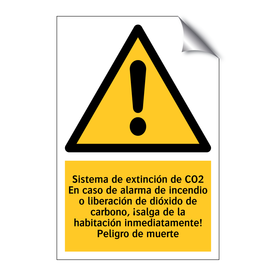 Sistema de extinción de CO2 En caso de alarma de incendio o liberación de dióxido de carbono, ¡salga de la habitación inmediatamente! Peligro de muerte