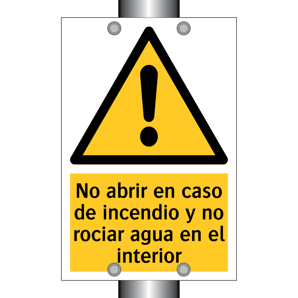 No abrir en caso de incendio y no rociar agua en el interior