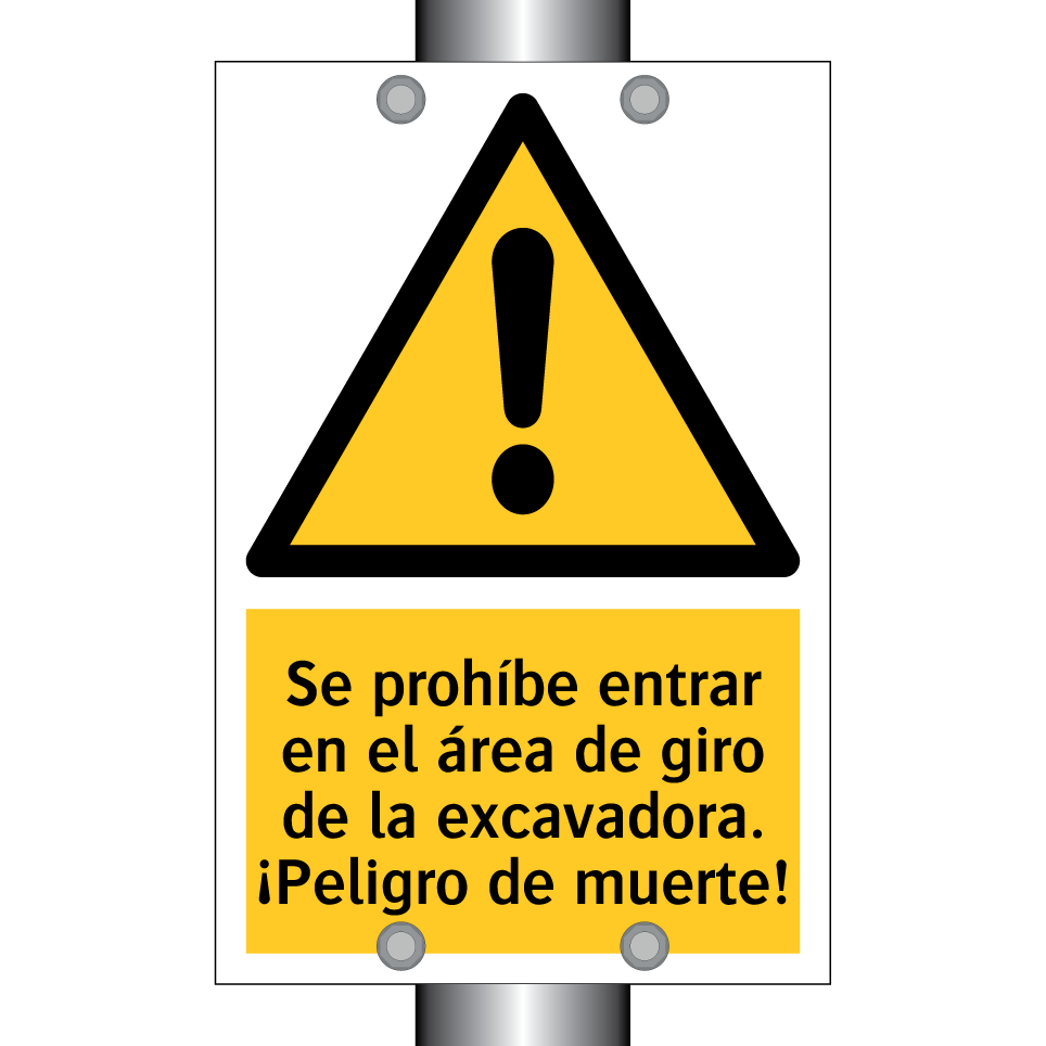 Se prohíbe entrar en el área de giro de la excavadora. ¡Peligro de muerte!