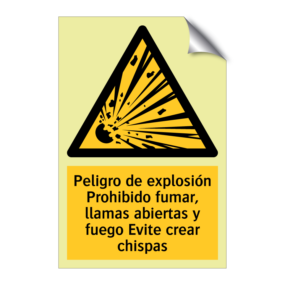 Peligro de explosión Prohibido fumar, llamas abiertas y fuego Evite crear chispas