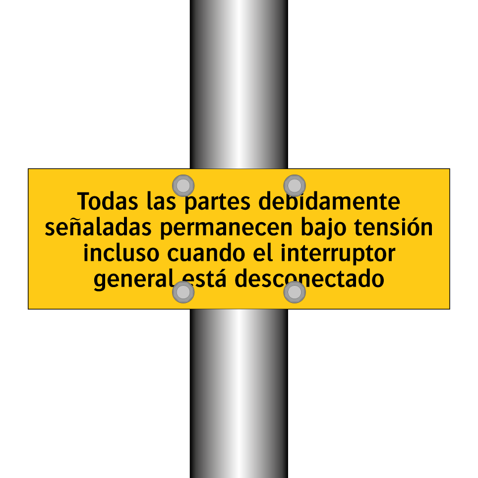Todas las partes debidamente señaladas permanecen bajo tensión incluso cuando el interruptor general está desconectado
