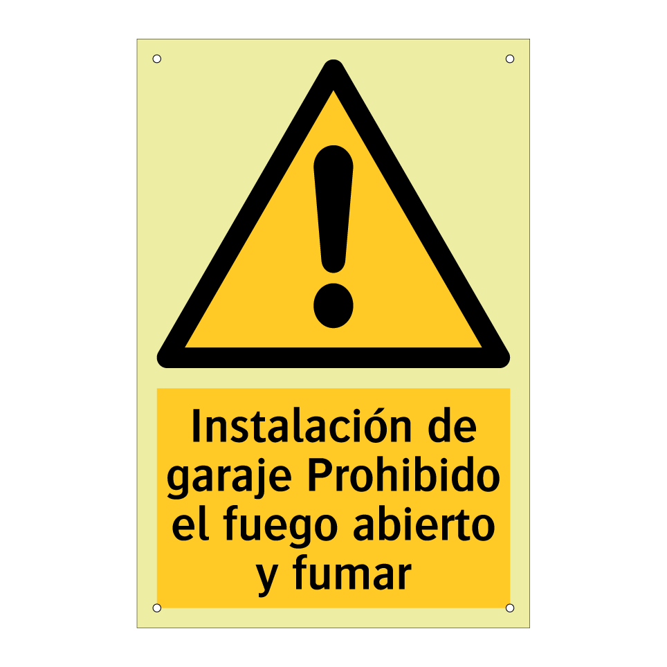 Instalación de garaje Prohibido el fuego abierto y fumar