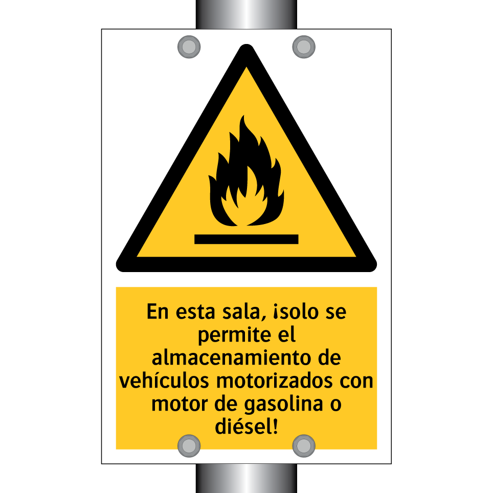 En esta sala, ¡solo se permite el almacenamiento de vehículos motorizados con motor de gasolina o diésel!