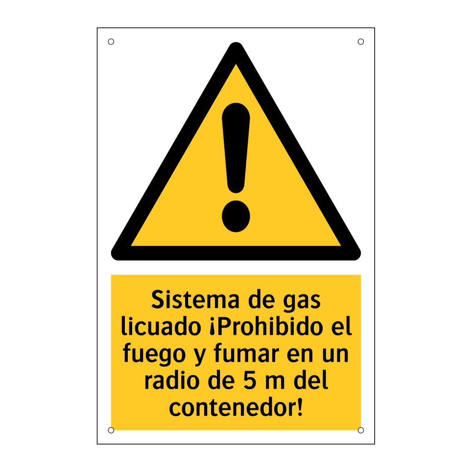 Sistema de gas licuado ¡Prohibido el fuego y fumar en un radio de 5 m del contenedor!