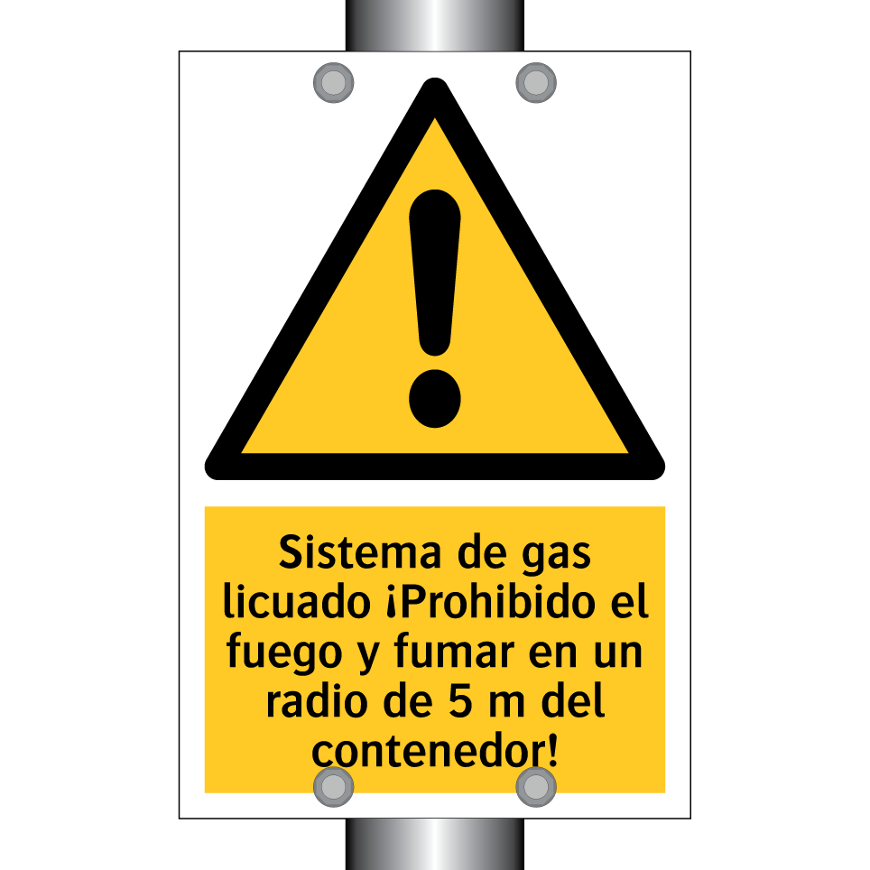 Sistema de gas licuado ¡Prohibido el fuego y fumar en un radio de 5 m del contenedor!