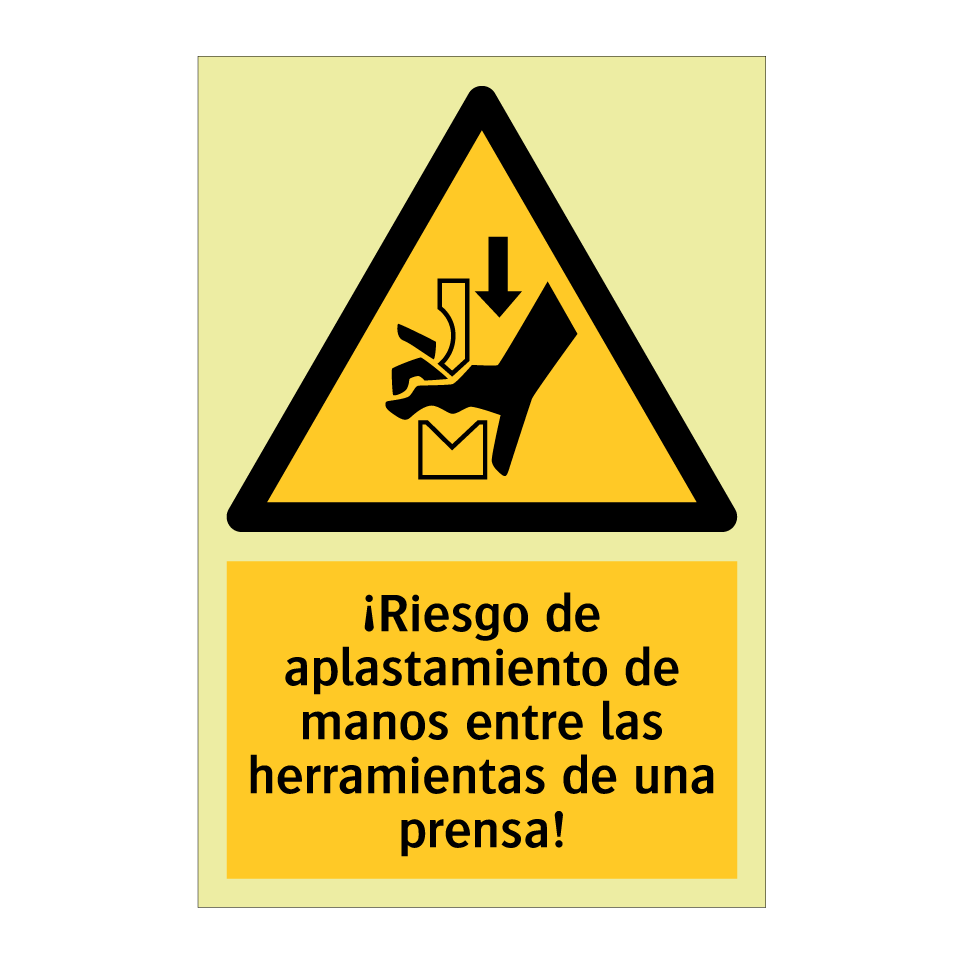 ¡Riesgo de aplastamiento de manos entre las herramientas de una prensa!