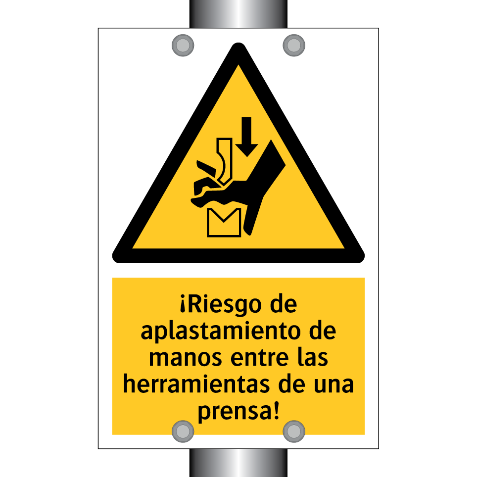 ¡Riesgo de aplastamiento de manos entre las herramientas de una prensa!