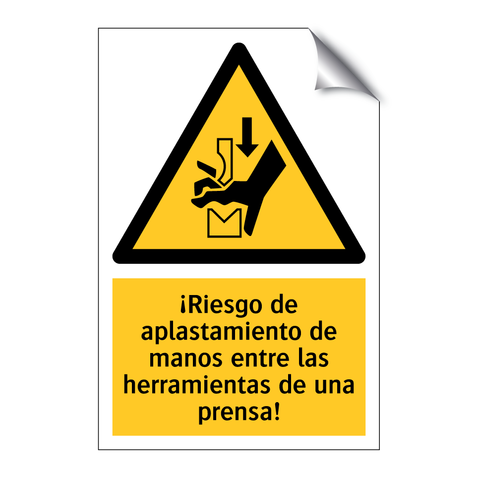 ¡Riesgo de aplastamiento de manos entre las herramientas de una prensa!
