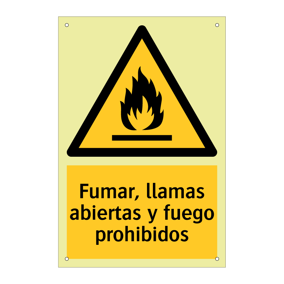 Fumar, llamas abiertas y fuego prohibidos