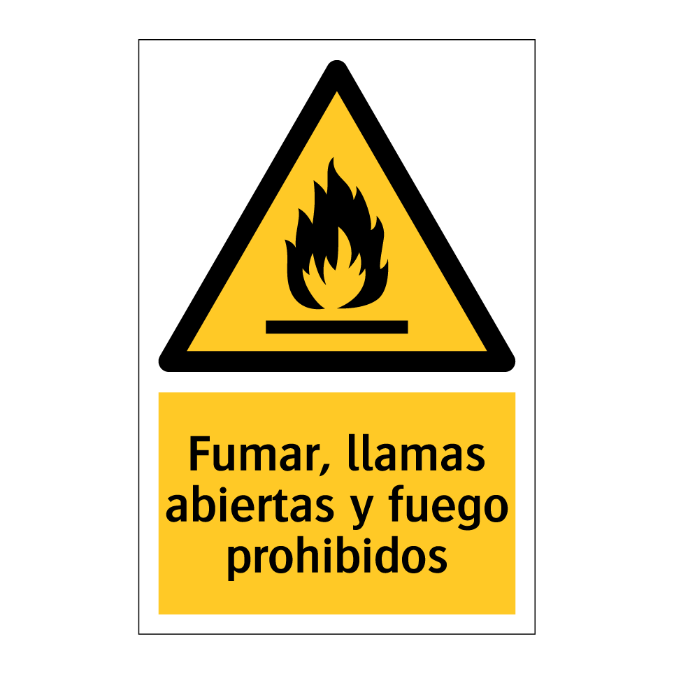 Fumar, llamas abiertas y fuego prohibidos