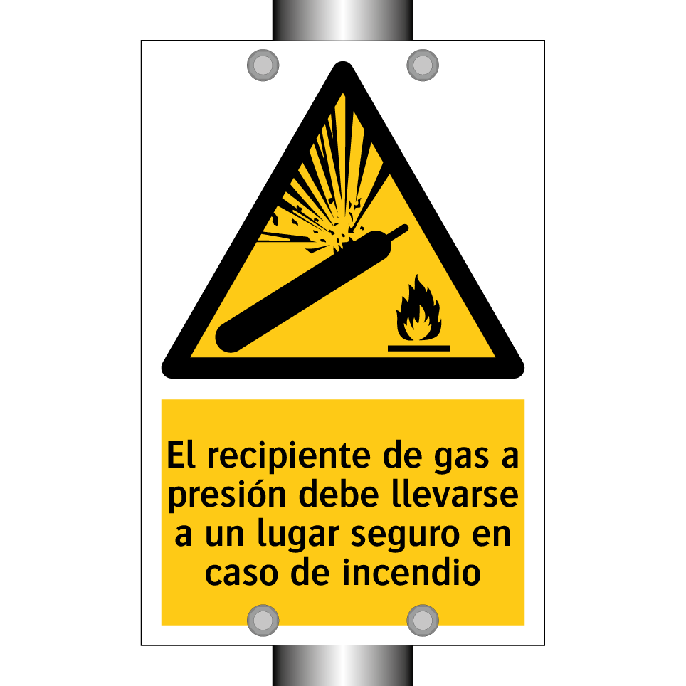 El recipiente de gas a presión debe llevarse a un lugar seguro en caso de incendio