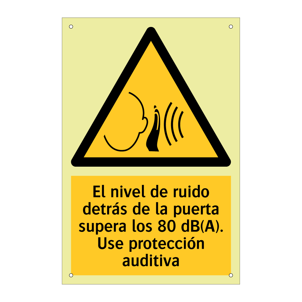 El nivel de ruido detrás de la puerta supera los 80 dB(A). Use protección auditiva