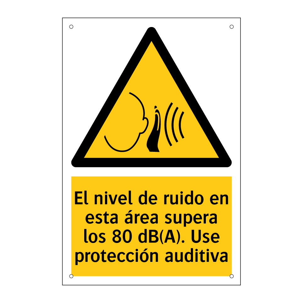 El nivel de ruido en esta área supera los 80 dB(A). Use protección auditiva