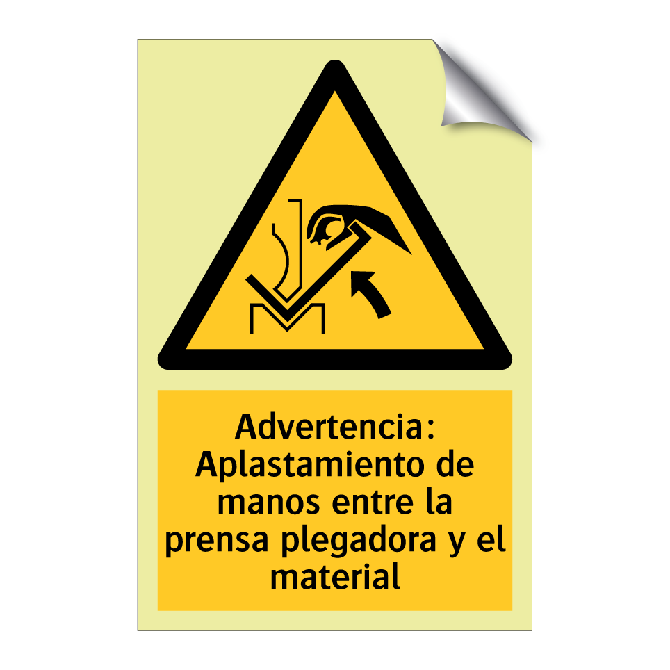 Advertencia: Aplastamiento de manos entre la prensa plegadora y el material