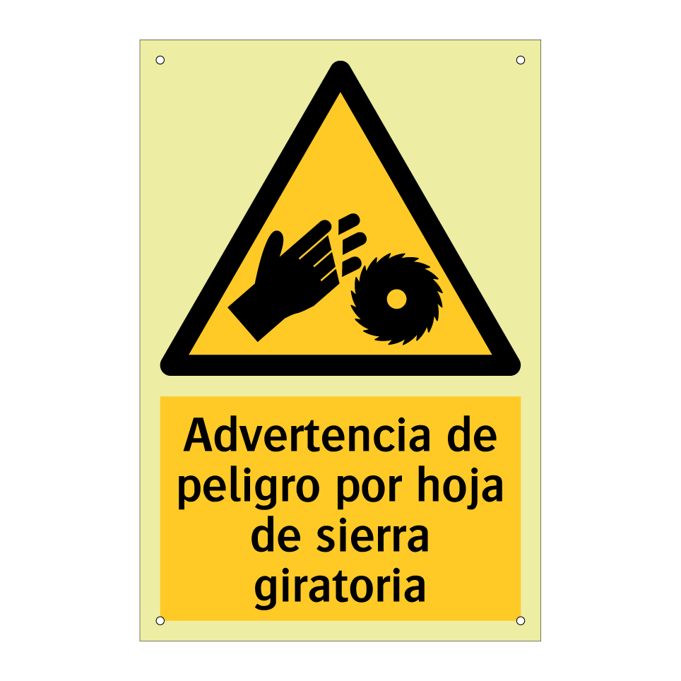 Advertencia de peligro por hoja de sierra giratoria