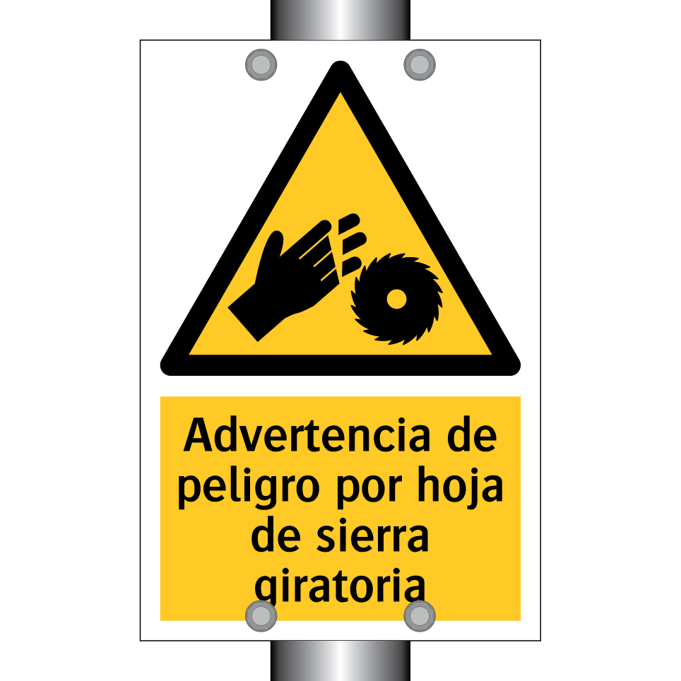 Advertencia de peligro por hoja de sierra giratoria