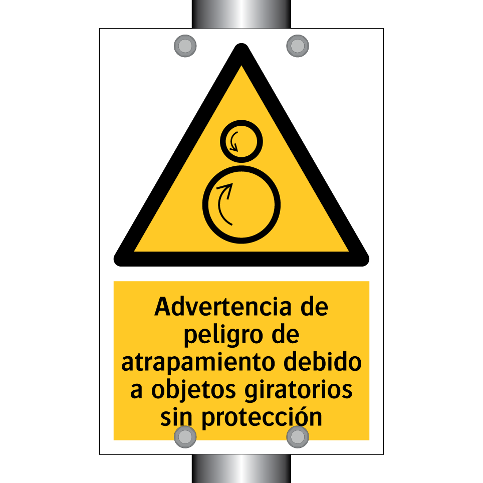 Advertencia de peligro de atrapamiento debido a objetos giratorios sin protección