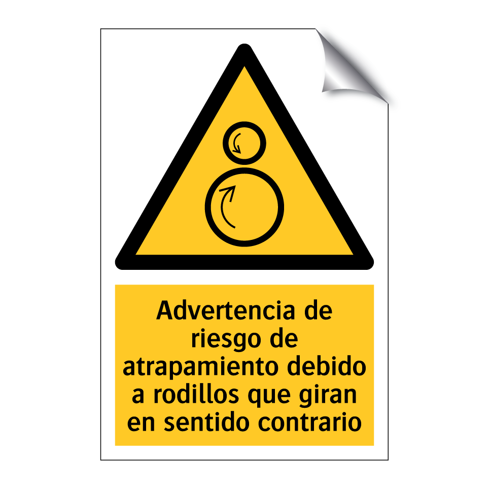 Advertencia de riesgo de atrapamiento debido a rodillos que giran en sentido contrario