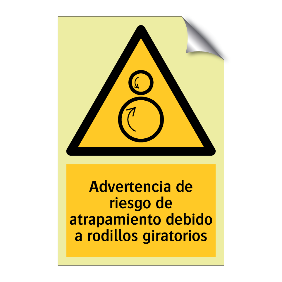 Advertencia de riesgo de atrapamiento debido a rodillos giratorios