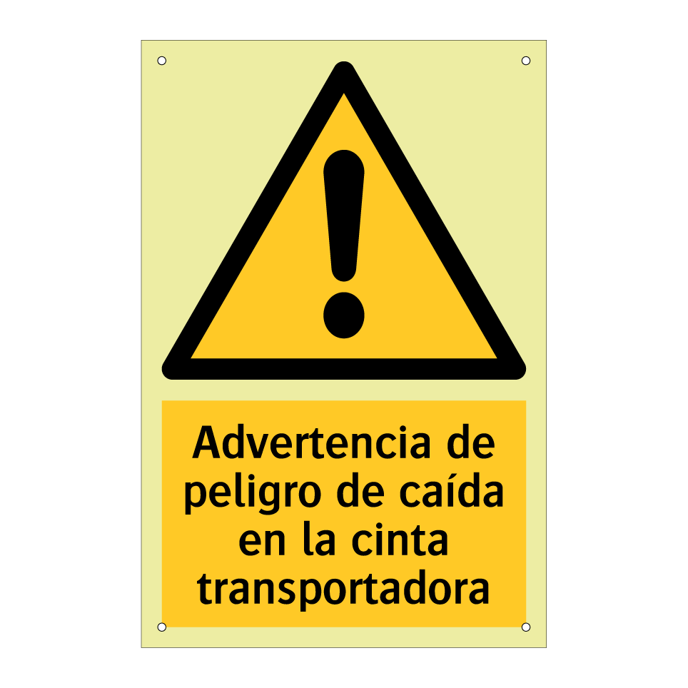 Advertencia de peligro de caída en la cinta transportadora
