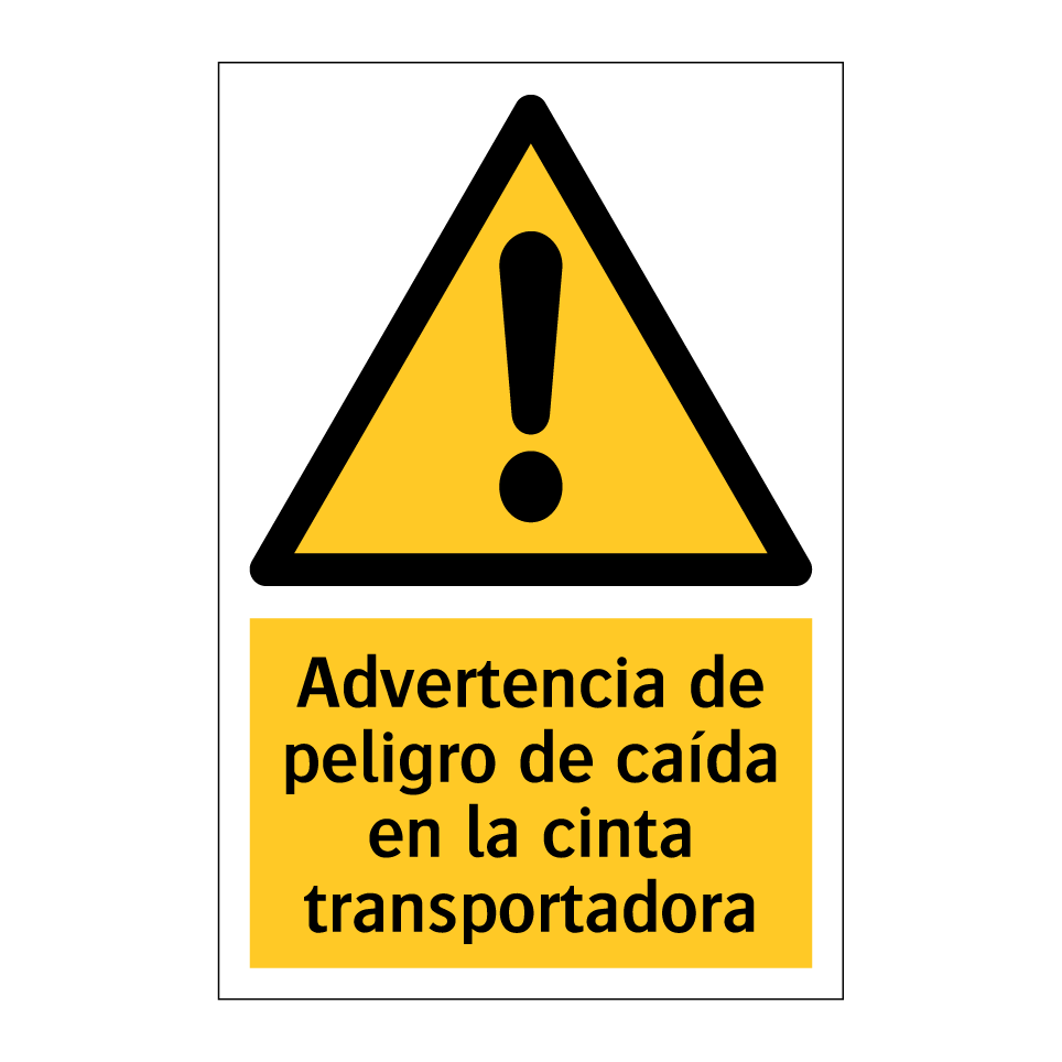 Advertencia de peligro de caída en la cinta transportadora