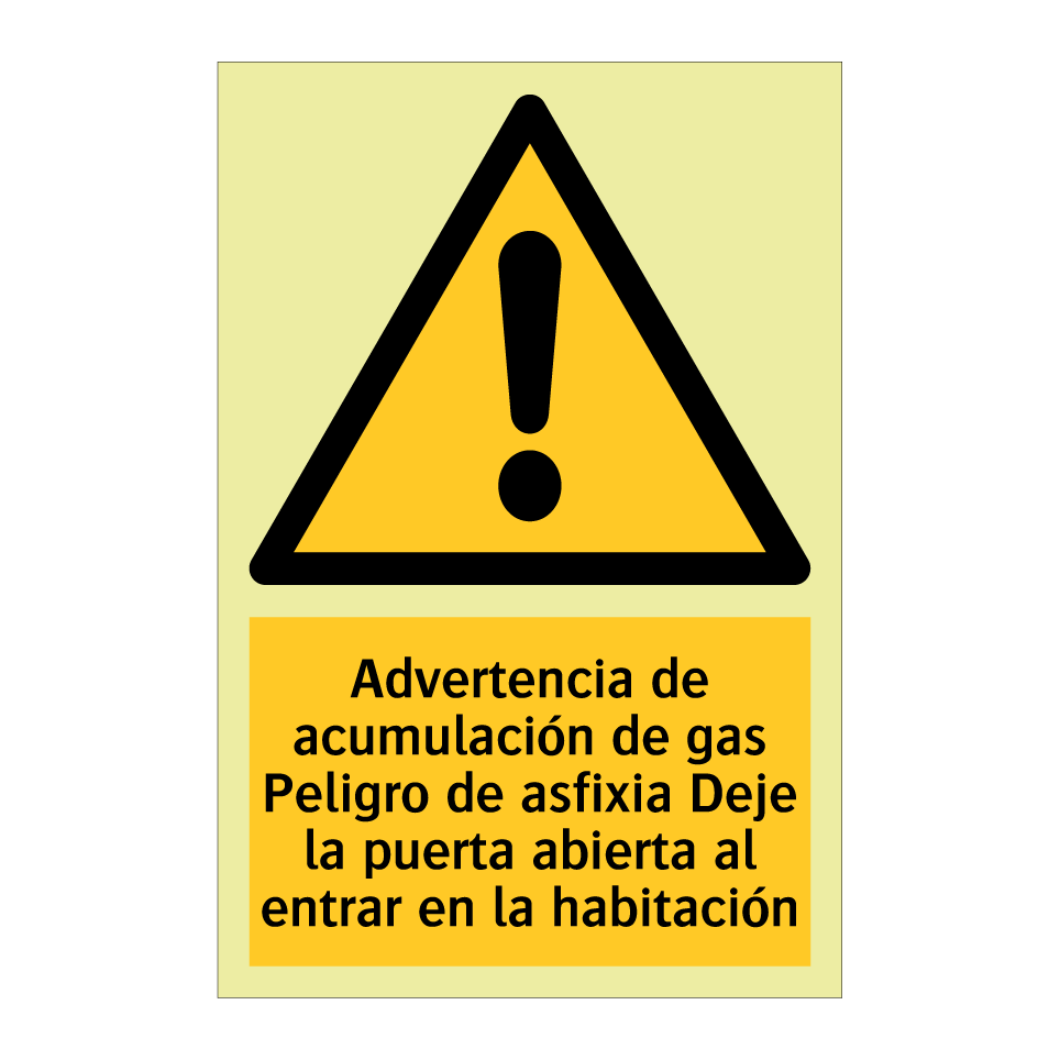 Advertencia de acumulación de gas Peligro de asfixia Deje la puerta abierta al entrar en la habitación