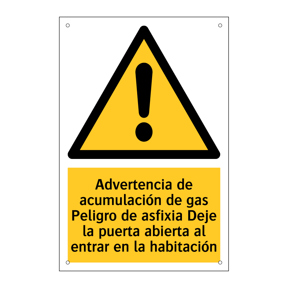 Advertencia de acumulación de gas Peligro de asfixia Deje la puerta abierta al entrar en la habitación