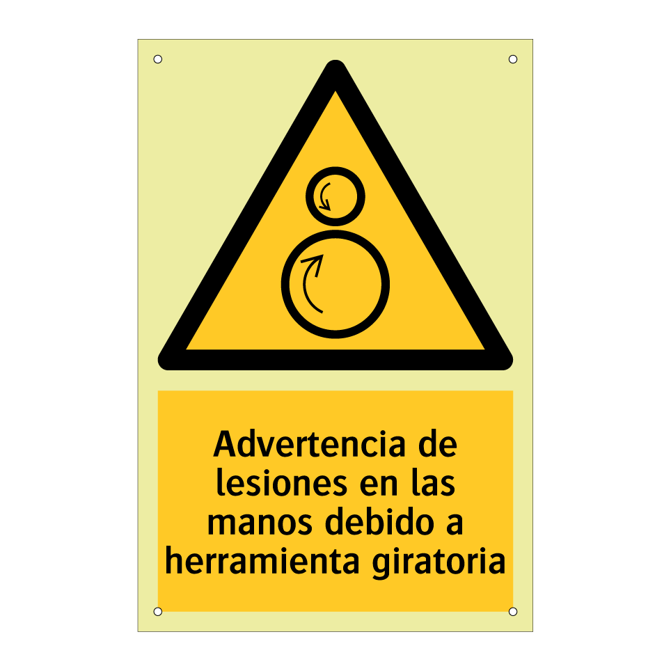 Advertencia de lesiones en las manos debido a herramienta giratoria